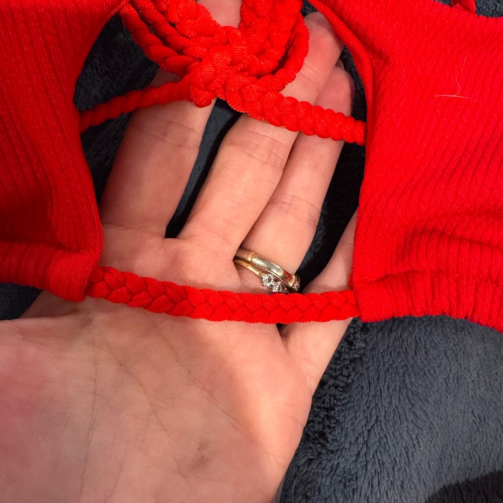 Zaful Red Ribbed String Bikini Set - Picture 2 of 4